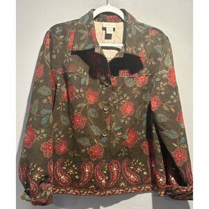 Studio Works Women’s L Brown Paisley Blouse Jacket Soft Fall Boho Cottagecore